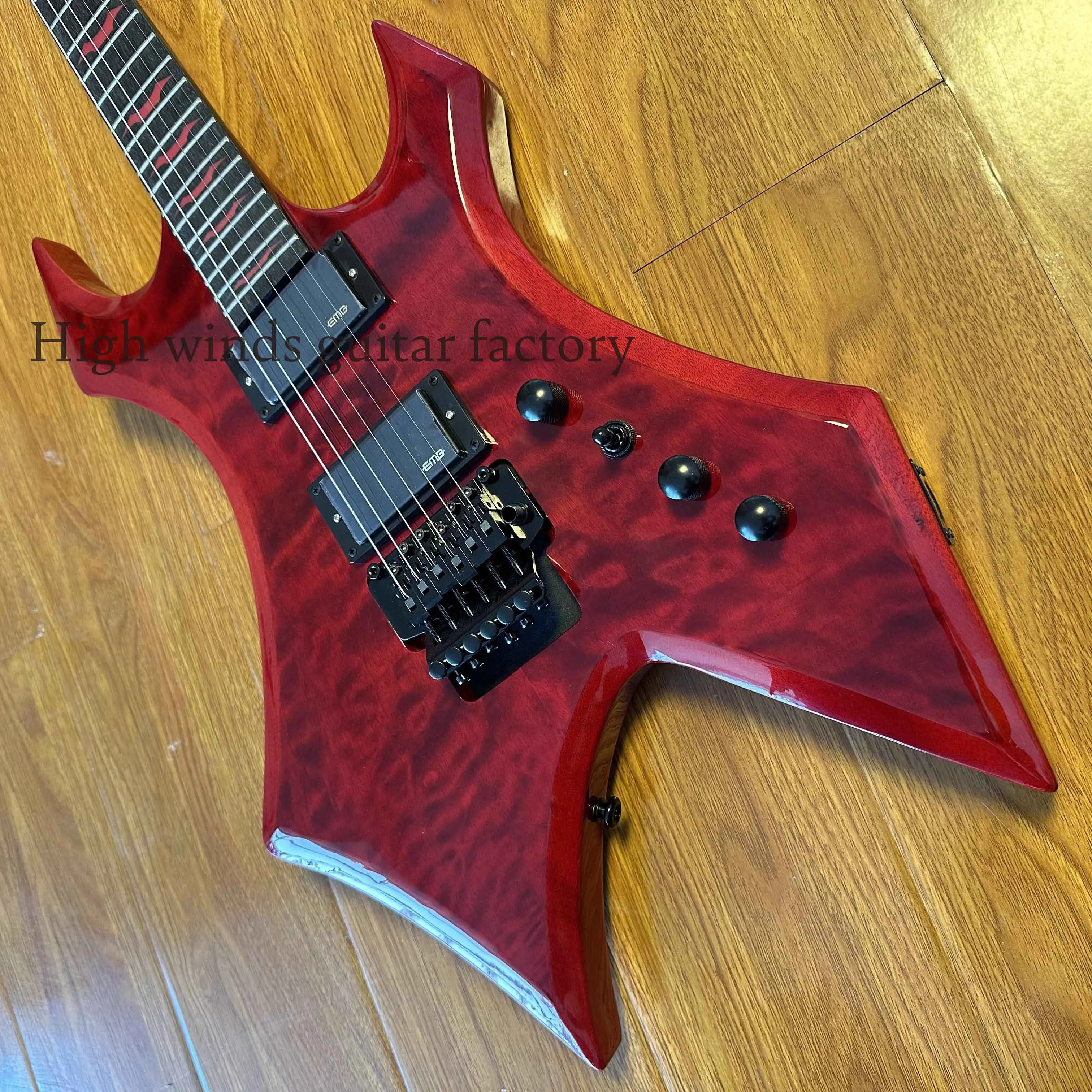 Solid Warlock Extreme red quilted maple top electric guitar Floyd Rose HH pickup -