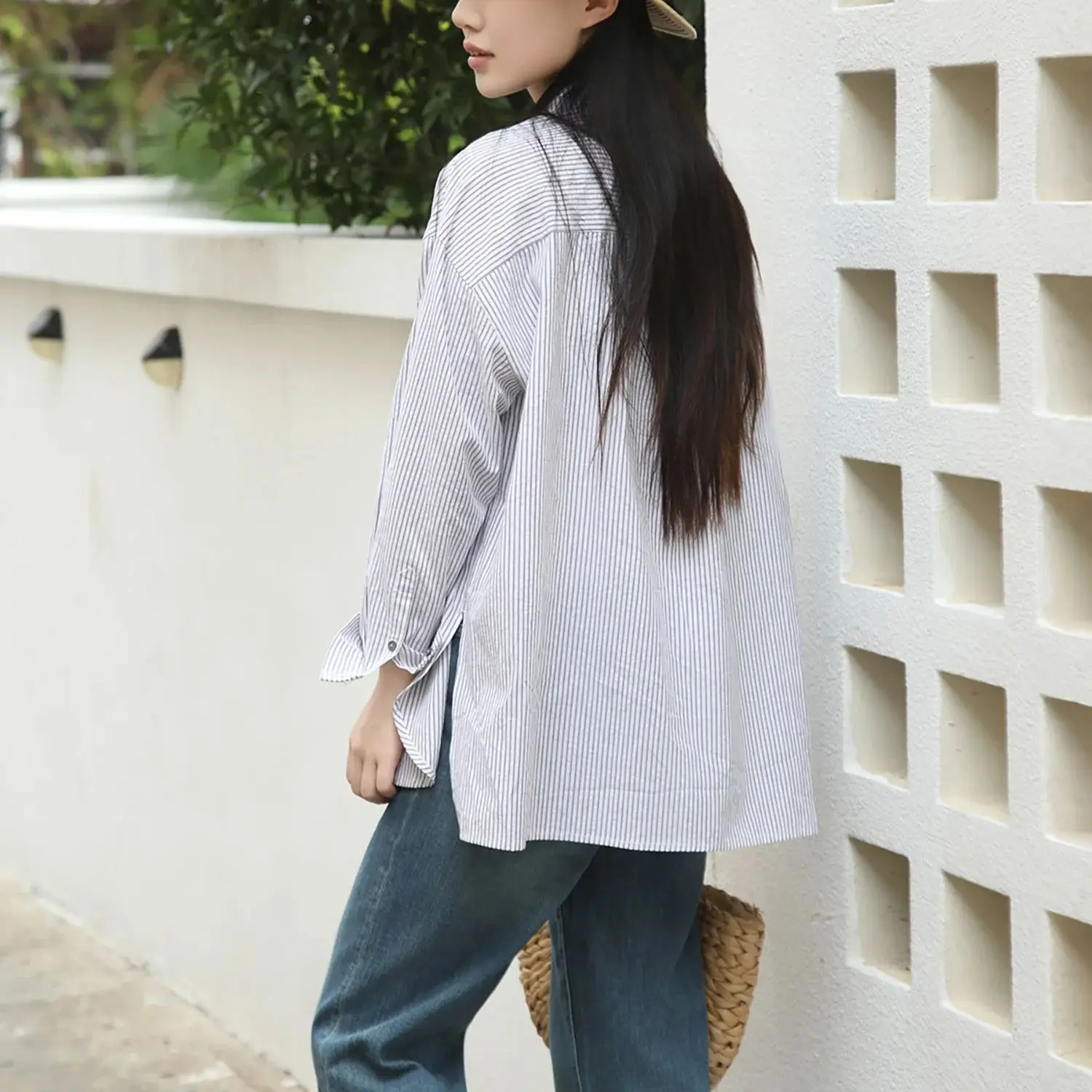 เสื้อเชิ้ตแขนยาวทรงหลวมลายทางสีดำขาวสำหรับผู้หญิง LZJN – เสื้อคลุมคาร์ดิแกนแบบสวมทับสำหรับฤดูใบไม้ผลิ/ฤดูใบไม้ร่วงสไตล์ลำลอง