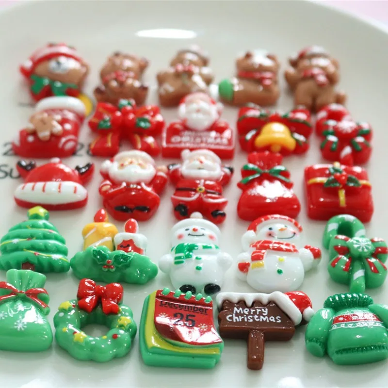 10Pcs New Cute Christmas Tree Gift Resin Mini Flat Back Scrapbook Kawaii DIY Embellishments Accessories Home Accessories Decor