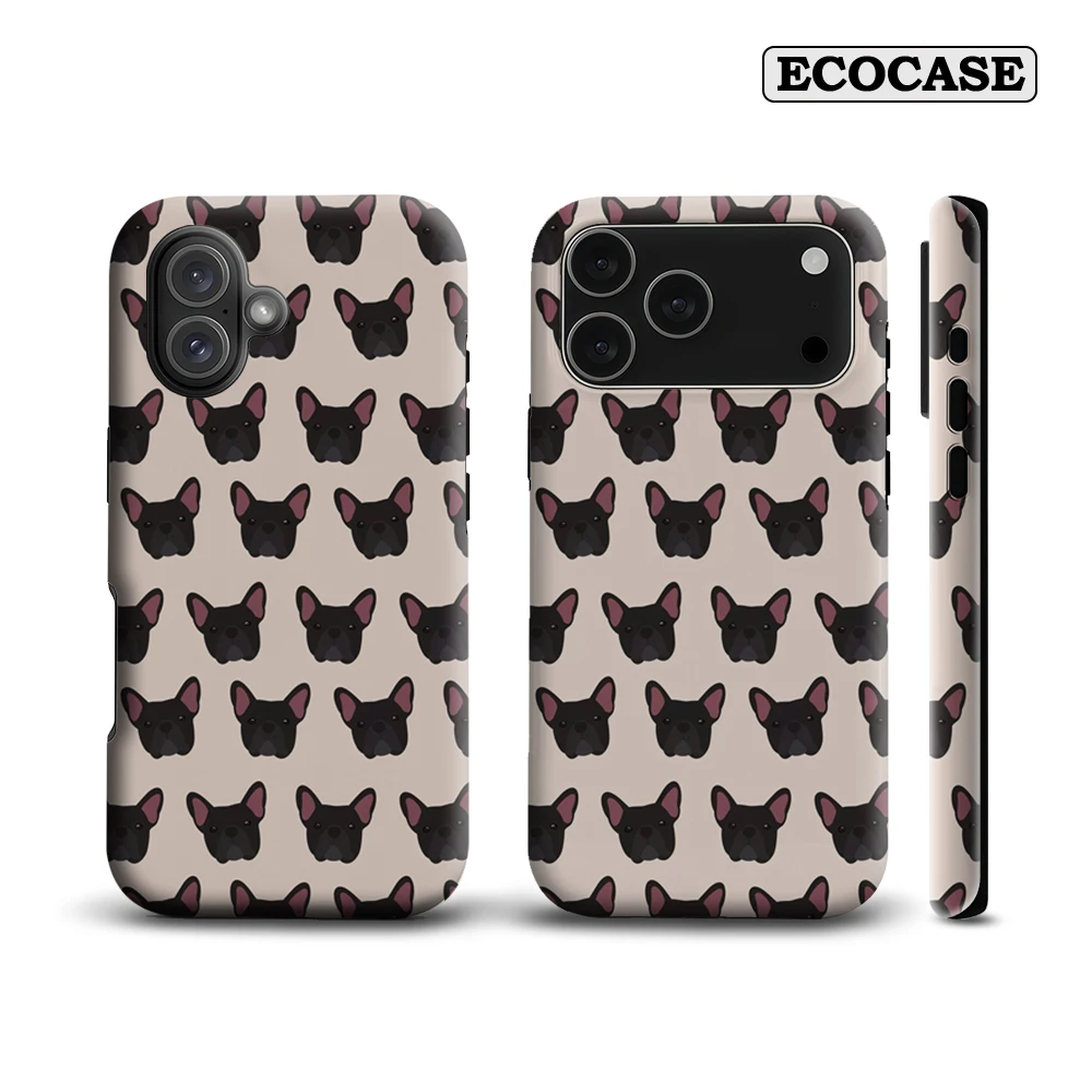 Hellbrauner Hintergrund, schwarze französische Bulldogge, IPhone 17 Must-Haves-Handyhülle für iPhone 17 16 15 14 Pro Max Plus, doppellagige Rückseite