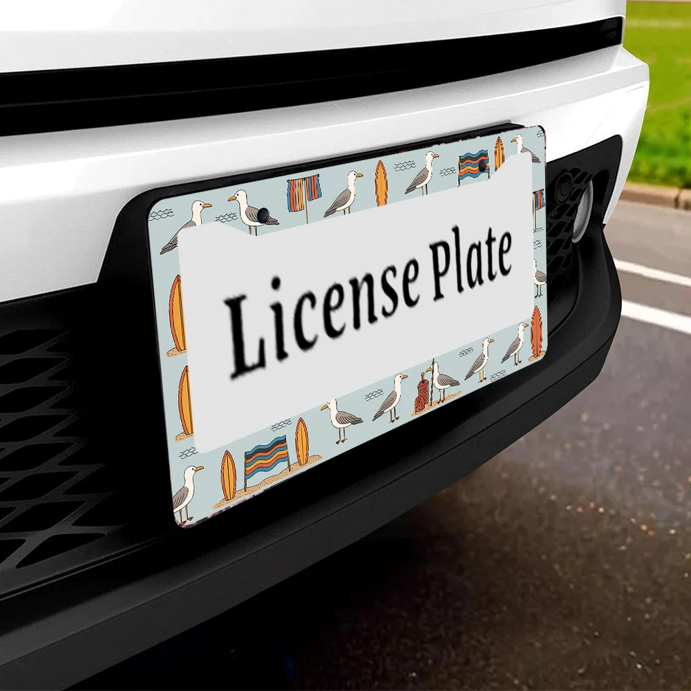 1 قطعة إطار لوحة ترخيص بفتحتين لنمط النورس وركوب الأمواج باللون الأزرق، مادة الألومنيوم، 6 × 12 بوصة، مع مجموعة براغي، Ret