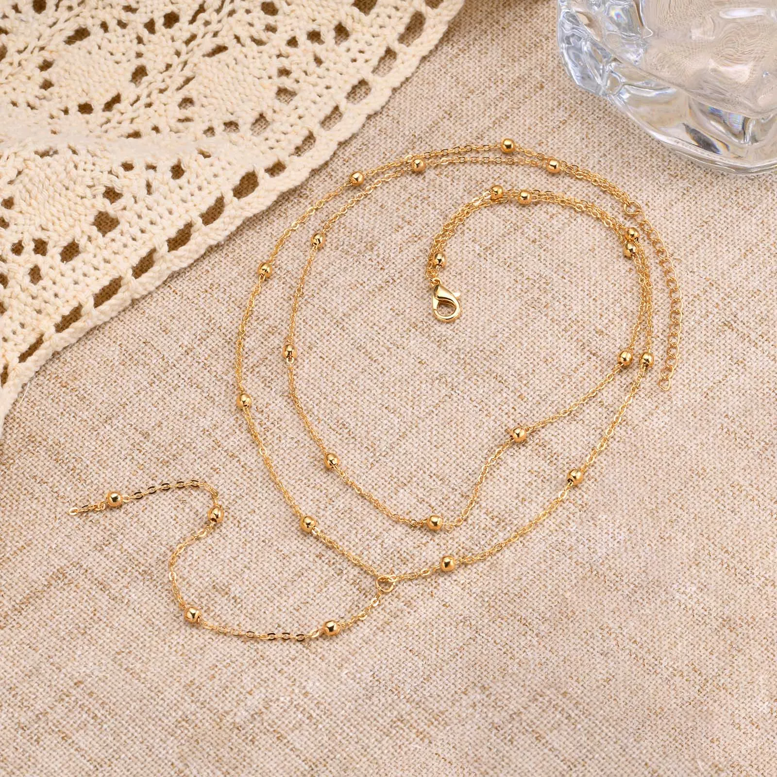 Gold Plated Lariat Necklace for Women, Double Laryered Long Chain Drop Pendant Choker Necklaces Fashion Gifts image 5