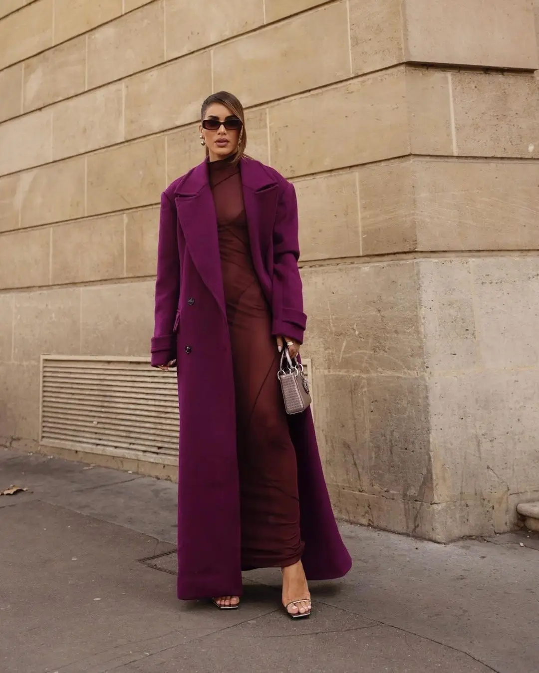 

Purple Wool Overcoat Women Double Breasted Loose Outerwear Autumn Highstreet Fashion Coat Chic Solid Lapel Daily Lady