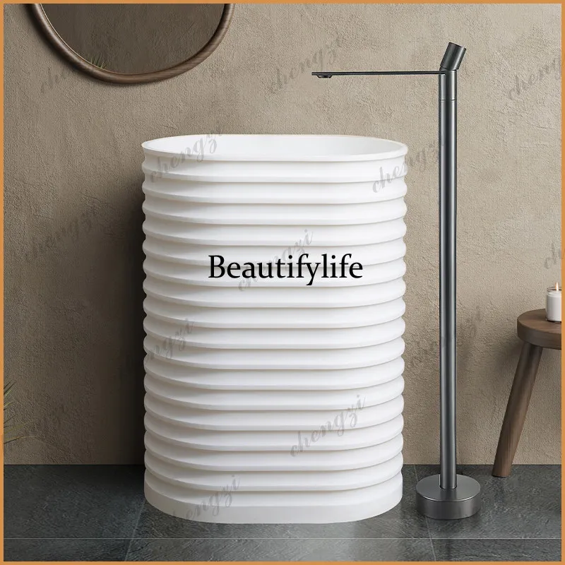 Z138 Japanese-style wabi-sabi artificial stone column basin oval integrated floor-to-ceiling sink art creative face wash table