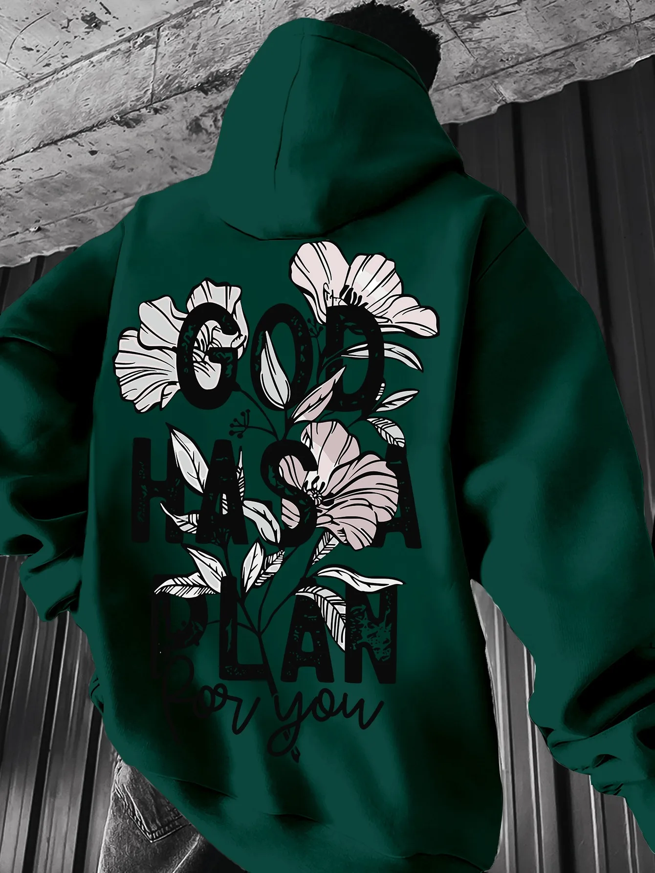 Herren-Hoodie „Gott hat einen Plan für dich“ Blumendruck Kapuzenpullover Lässiger Langarm Loser Pullover Hoodie Streetwear – Detail 9