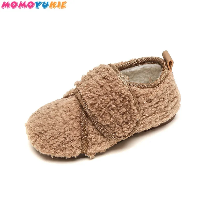 Baby Kids Winter Shoes Girls Shoe Plush Solid Color Classic Light Children Flat Shoes Toddler Hook-loop Anti-slip Keep Warm
