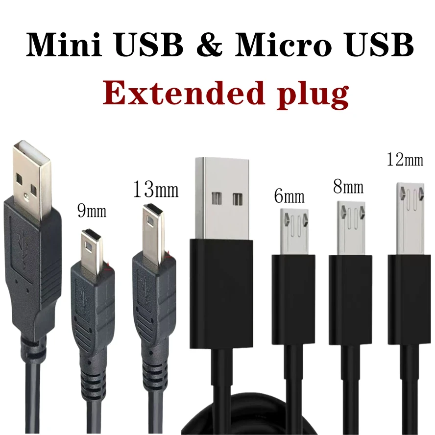 long 9mm/13mm connector black mini Micro 5Pin usb Data Charge Cable for Old man machine and MP3/4/5 Bold Charging data cable