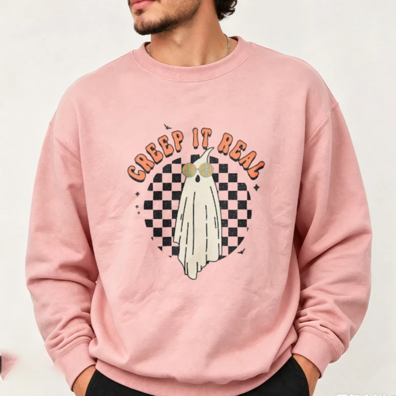 Halloween Sweatshirt Fall Long Sleeve Party Family Matching Cute Ghost Creep It Real Heart Checkered Bats Spooky Autumn Top