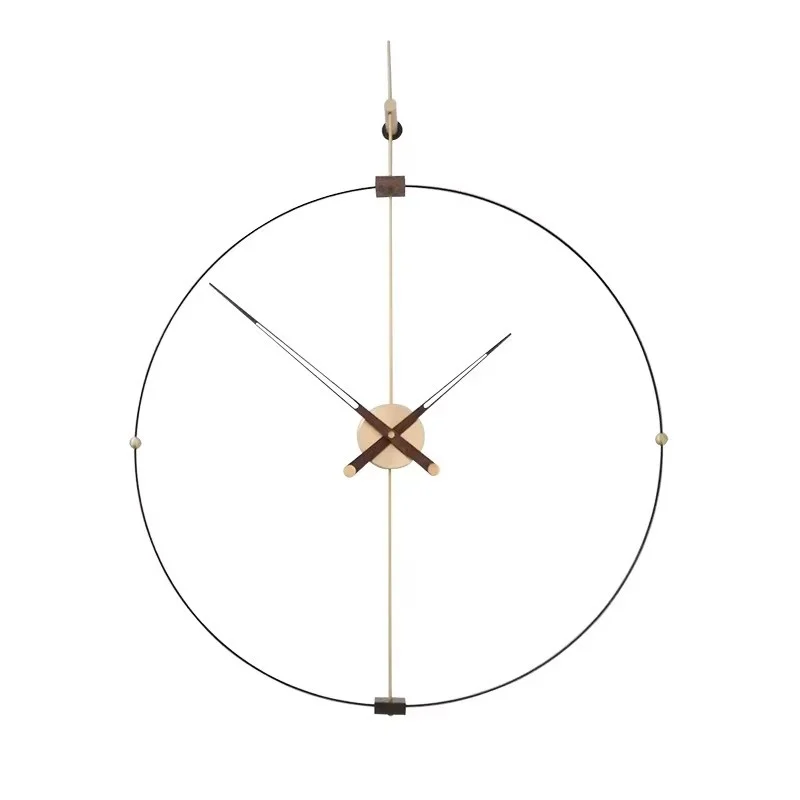 &c Nordic Modern Large Pointer Metal Wall Hanging Spanish for Wall Clock Black Walnut Super Simple Quartz