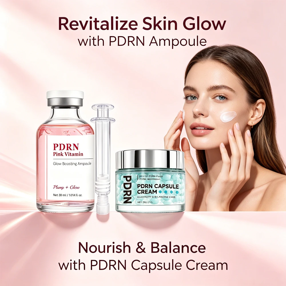 Ampola PDRN Pink Vitamin Glow Boosting, Creme em Cápsula PDRN 100, Hidratante Facial, Conjunto de Cuidados com a Pele Firmador e Nutritivo