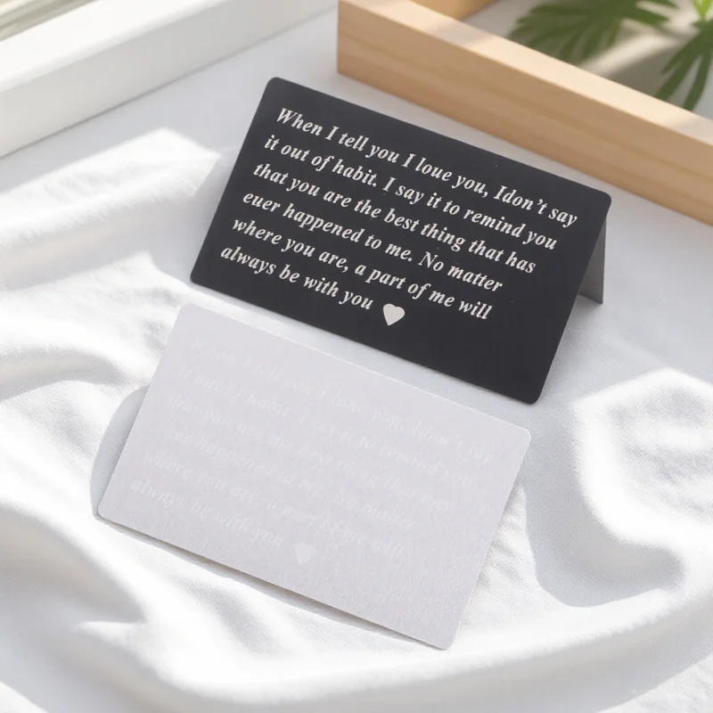 

2Pcs Alloy Wallet Insert Cards Metal Message Cards for Purse Decoration Engraved Word Blessing Card Couples Romantic Gift