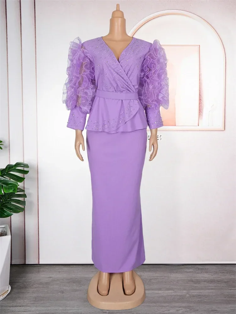 

Женское длинное платье с v-образным вырезом и пышными рукавами, облегающее платье, роскошная вечерняя одежда с африканским принтом для свадьбы, выпускного вечера, офисной леди