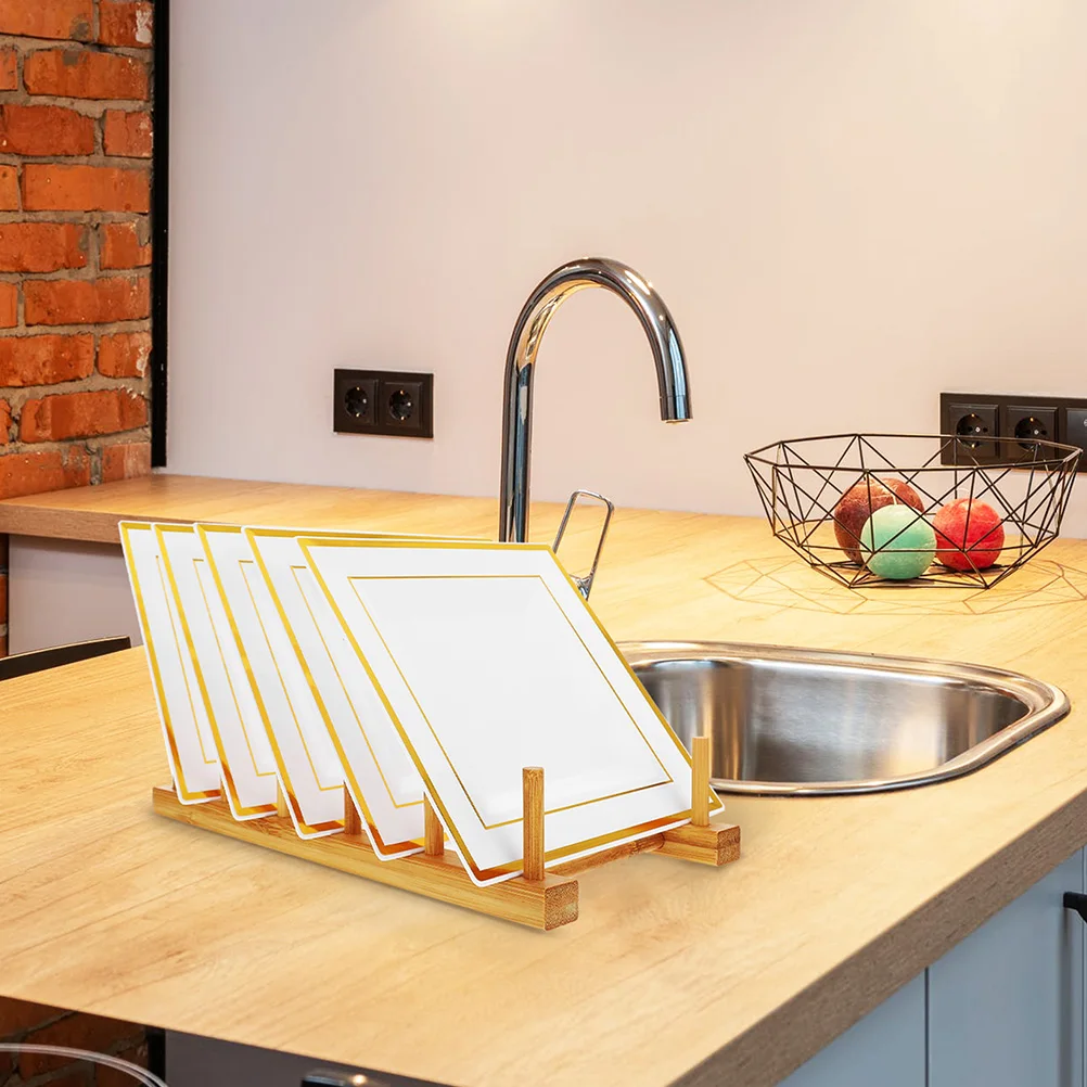 

2pcs Bamboo Dish Rack Kitchen Utensil Holder Plate Container Sponge Storage Shelf Draining Dish Drying