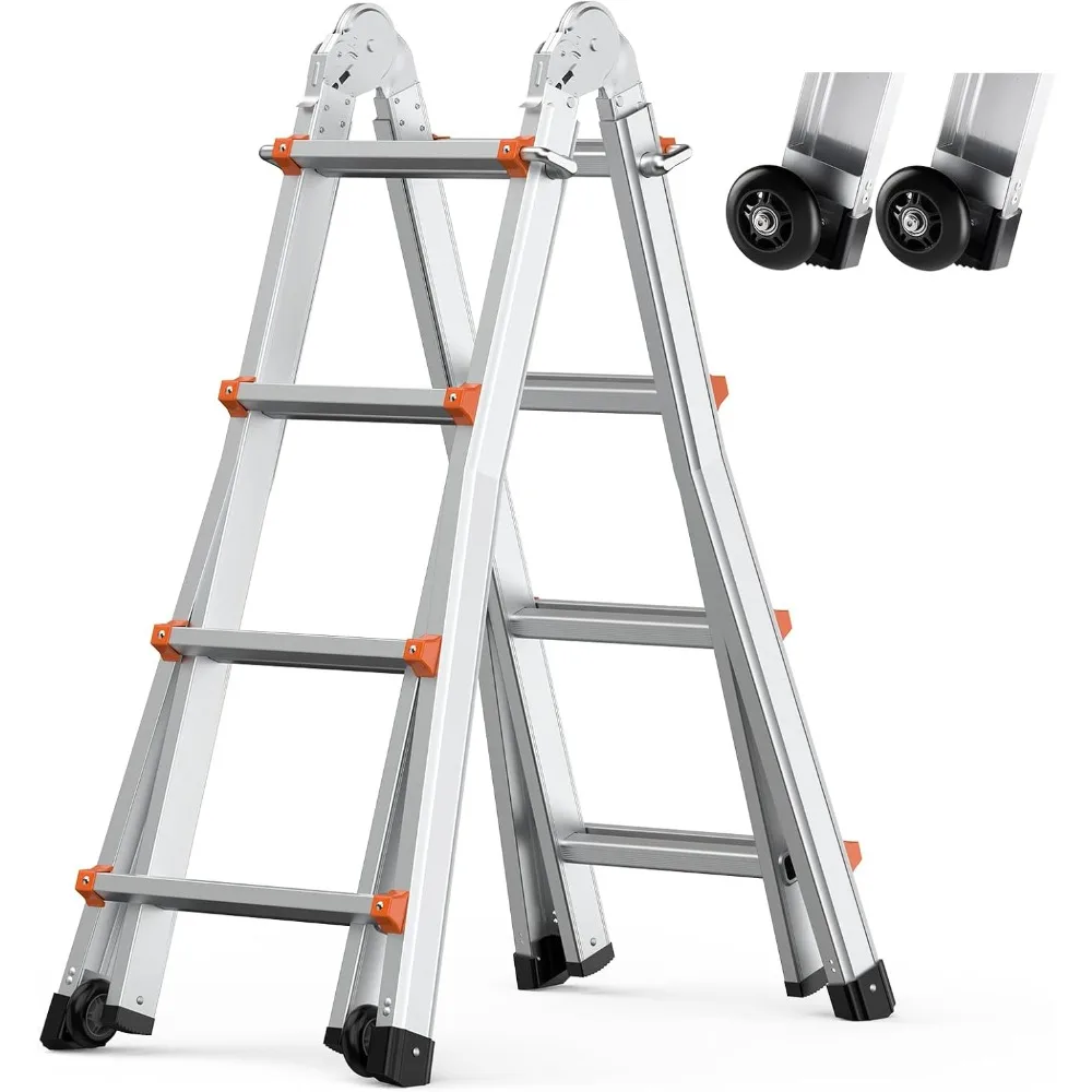 

Aluminum A-Frame Extension Ladder, 15.5 Feet Telescoping Collapsible Ladder for RV and Multi-Purpose Use