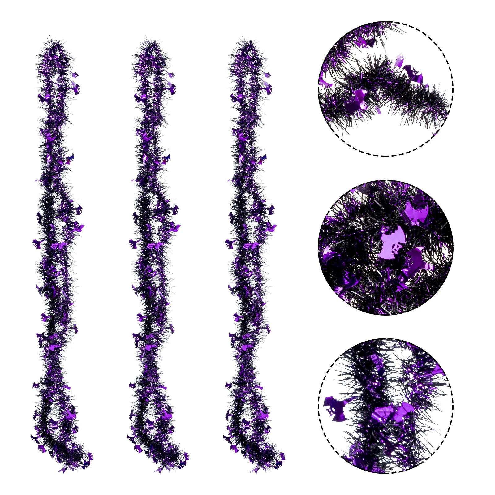 

3Pcs Halloween Tinsel Garland Metallic Decors Easy to Use Hanging Ornaments for Bedroom Living Room Party Decor