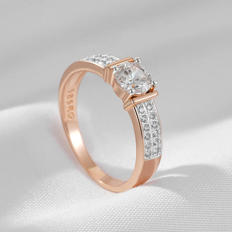 Kinel Luxury Full Shiny Natural Zircon Rings For Women Fashion 585 Rose Gold Color Bride Wedding Ring Daily Fine Jewelry