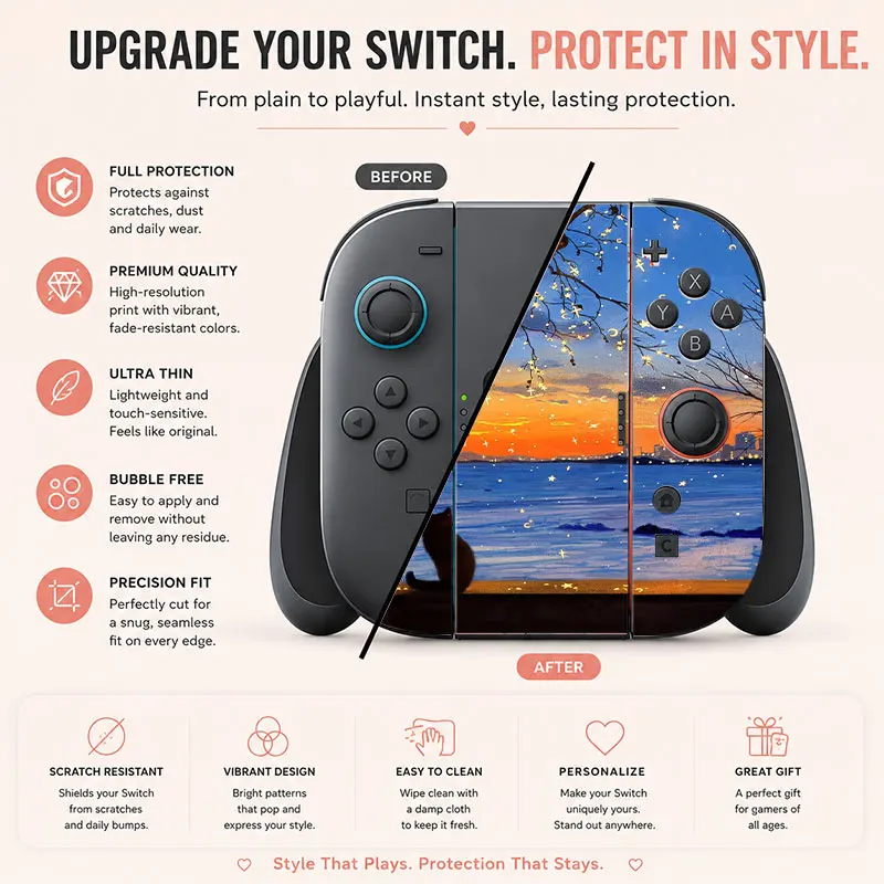 Creative pattern SWITCH game console protective film, with natural touch and comfortable feel, featuring personalized designs