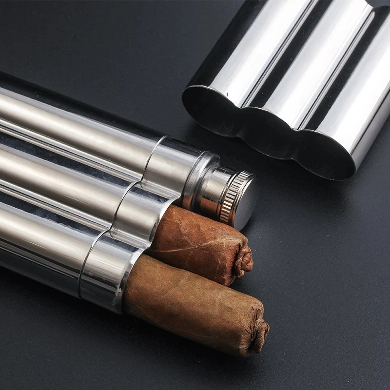 Cigar Case and Hip Flask for Alcohol Cigar Storage Box Pocket Stainless Steel Cigar Tube Funnel Outdoor Drinkware Pipe bottle