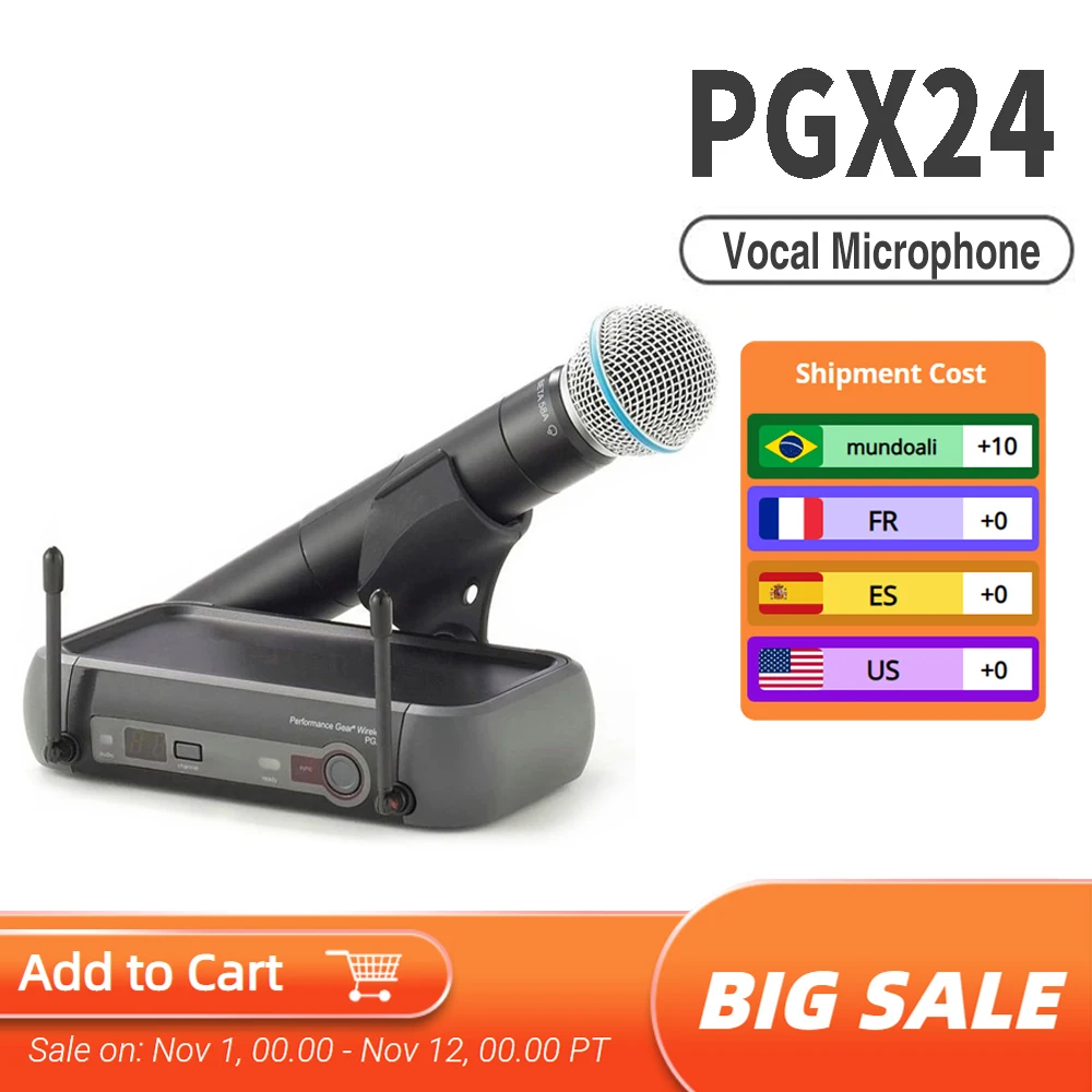 Professional PGX24 Wireless Handheld Vocal Microphone PGX4 Dynamic Cardioid Microphone PGX4 for Studio Recording