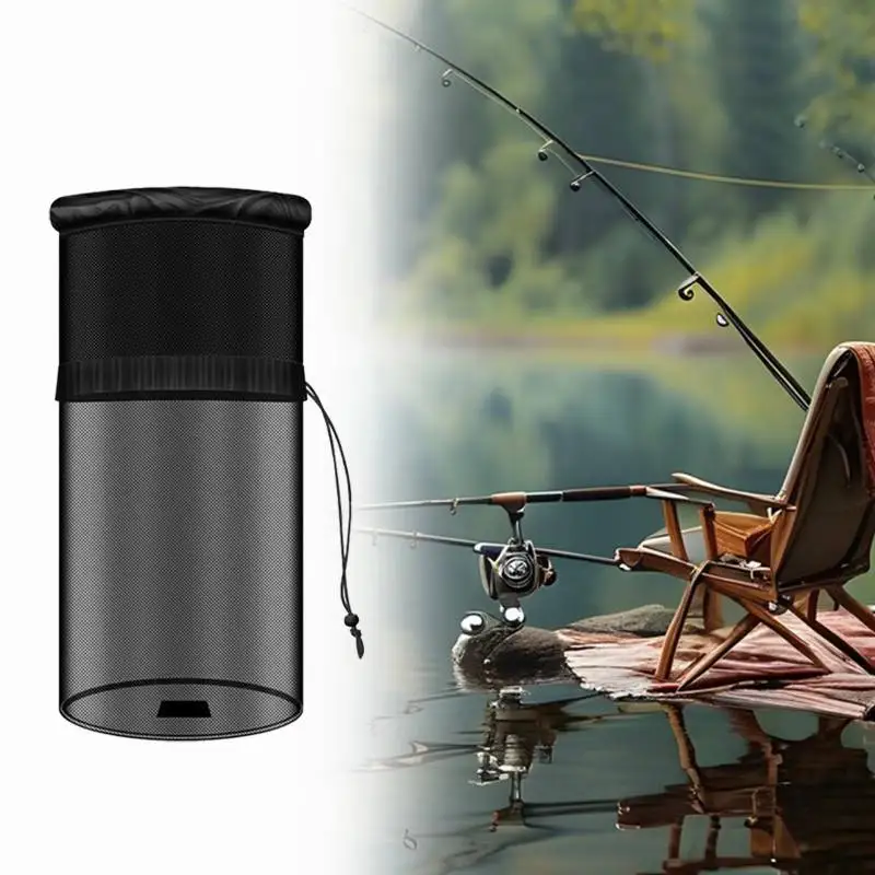 Fish Well Basket Portable Carp Fishing Bucket Round Mesh Storage Cage Outdoor Foldable Fishing Net Anti-jump Net Lobster Pocket