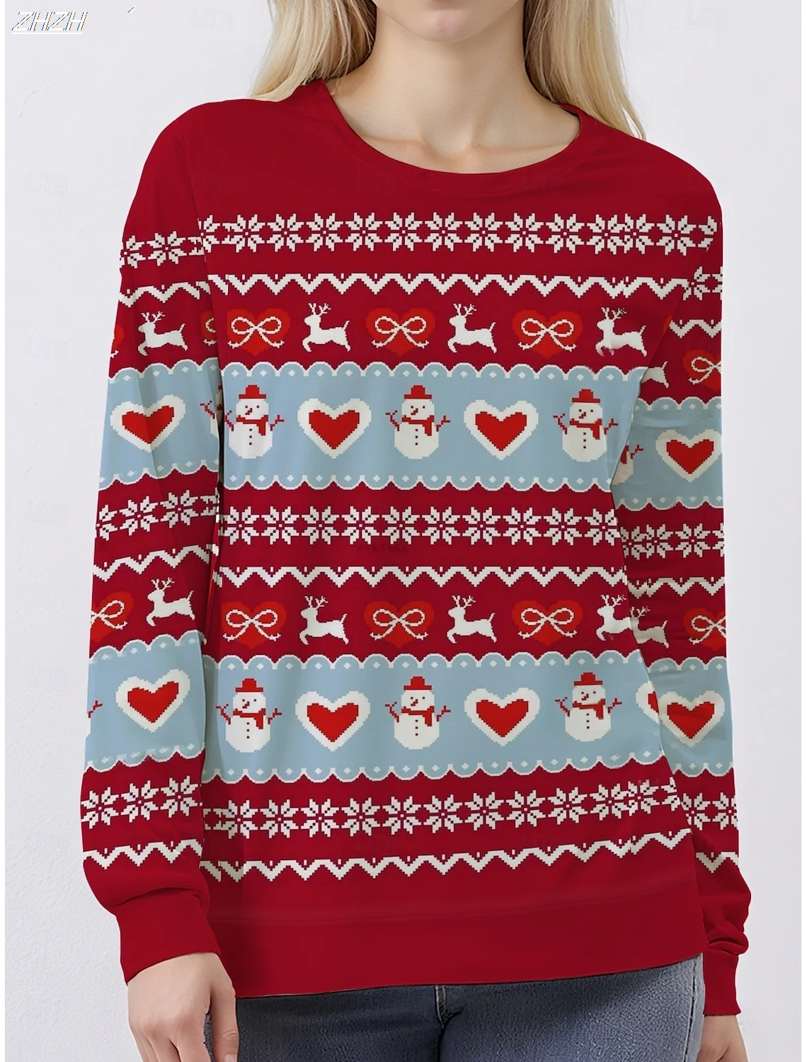 بلوفر نسائي سويت شيرت ندفة الثلج كاجوال بأكمام طويلة ورقبة دائرية، ملابس علوية عادية للشارع، ملابس يومية كاجوال مطبوعة لربيع وخريف وشتاء #1