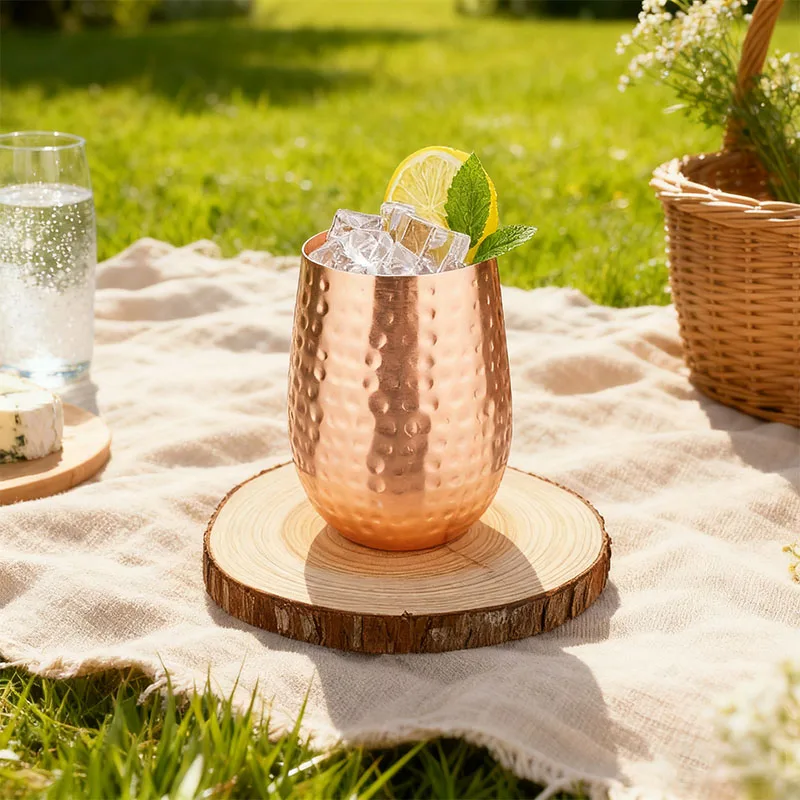 Copper Moscow Mule Cup 400ML Hammered Copper Tumbler No Handle No Base Rustproof Drinkware for Bar Cafe Home Party