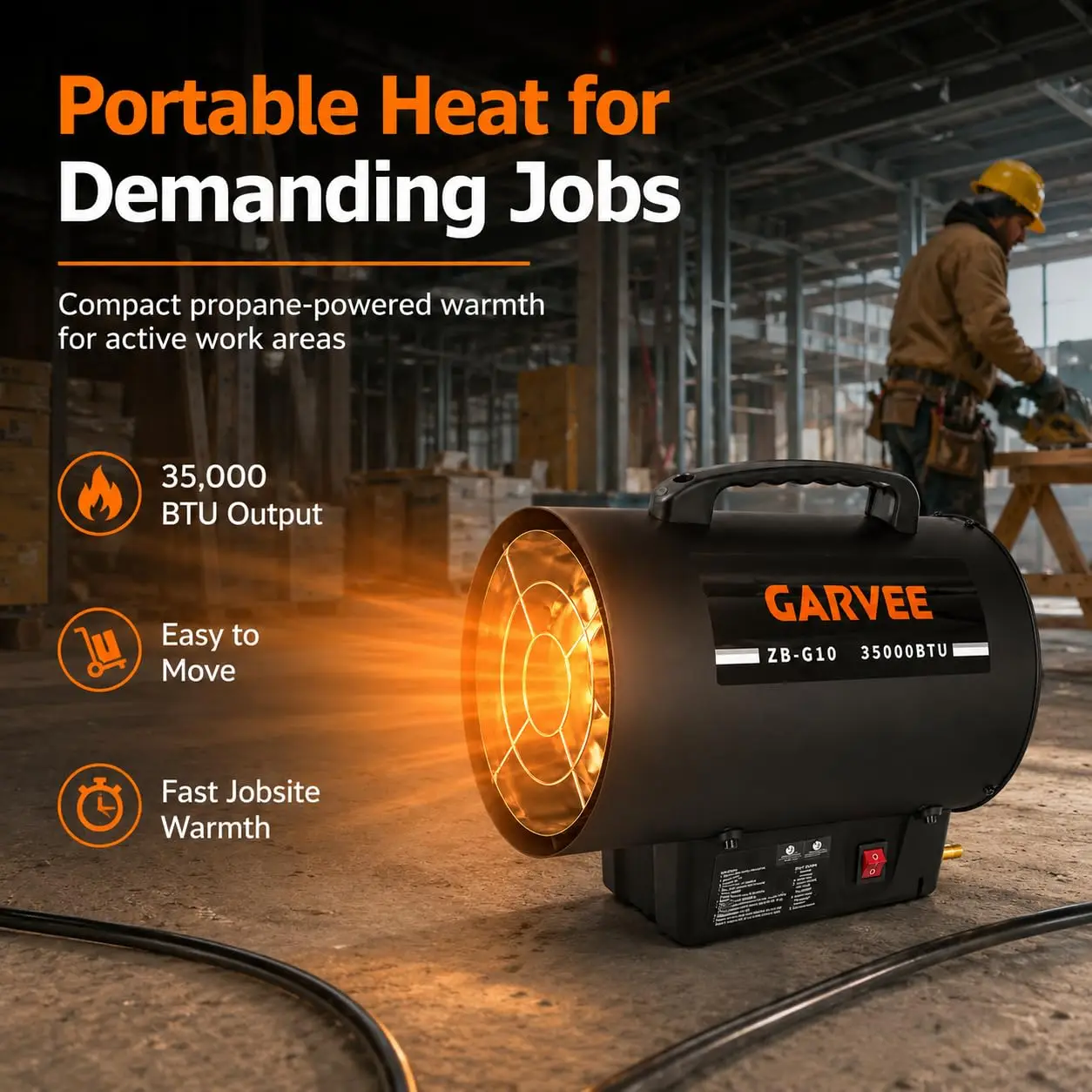 35000 BTU Propane Forced Air Heater 10KW Portable LP Gas Space Heater With Fan For Garage Workshop Warehouse Farm Jobsite