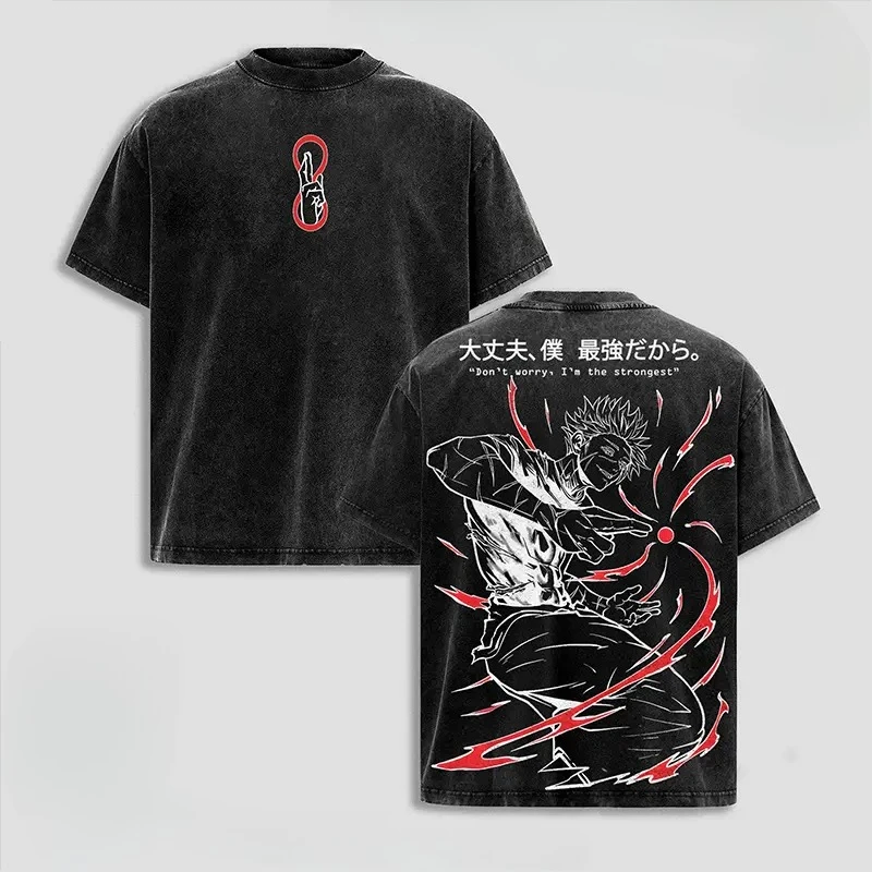 Anime Jujutsu Kaisen Gojo Satoru Grafik T-Shirt Herrenbekleidung Gewaschene Baumwoll-T-Shirts Vintage 2026 Sommer Neu Harajuku T-Shirt