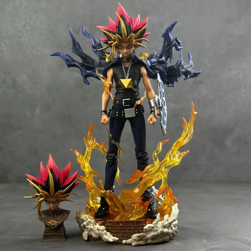 28cm Anime Duel Monsters Anime Figure Gk Yugi Muto Figures 2 Heads Pvc Statue Model Collectible Decoration Toys Christmas Gifts