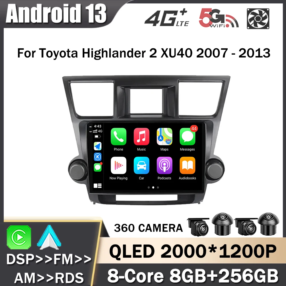 

Android 13 для Toyota Highlander 2 XU40 2007 - 2013 Автомагнитола Carplay мультимедийный аудио плеер GPS-навигация No 2Din 2 Din DVD