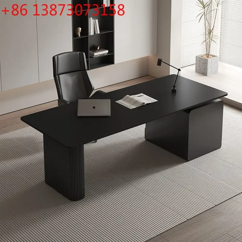 

Итальянский минималистичный стол из каменной плиты. Стол для небольшой квартиры. Современный дизайн в стиле лёгкой роскоши. Усовершенствованный чёрный компьютерный стол для руководителя.