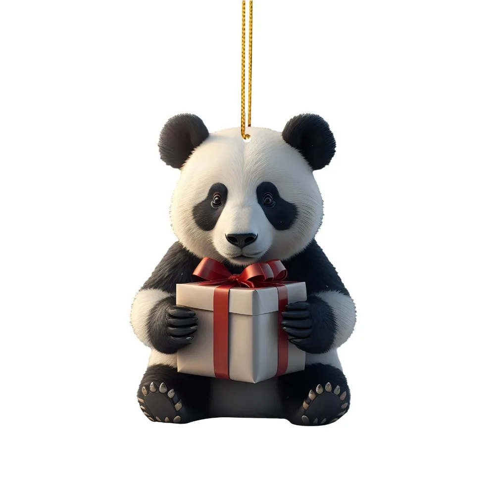 

Creative 2D Christmas Panda Ornament Cartoon Acrylic Car Panda Pendants Cute Xmas Hanging Ornament Home Decor