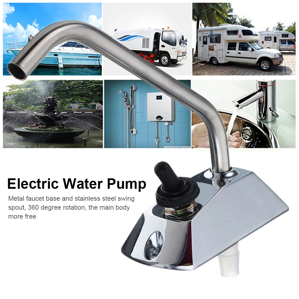 12V Electric Water Pump 360 Degree Rotation Caravan Faucet Tap Anti Corrosion Faucet Switch for Boat Galley Caravan Motorhome RV