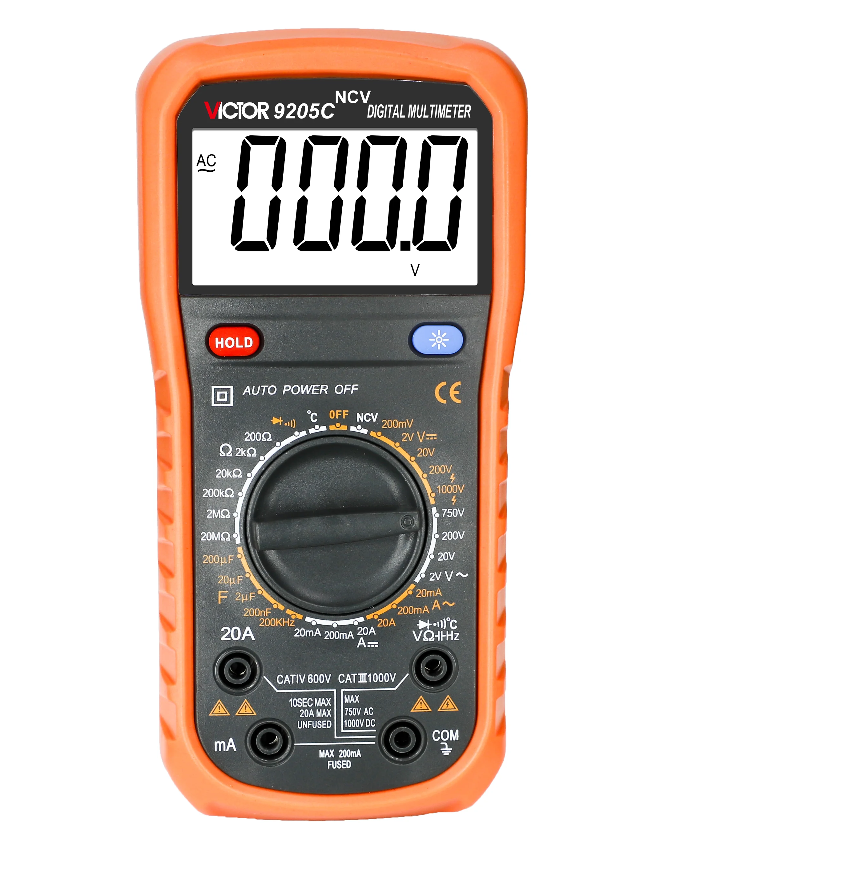 VICTOR 9205C NCV True RMS Digital Multimeter Frequency 200kHz Temperature-40~1000 Celsiua