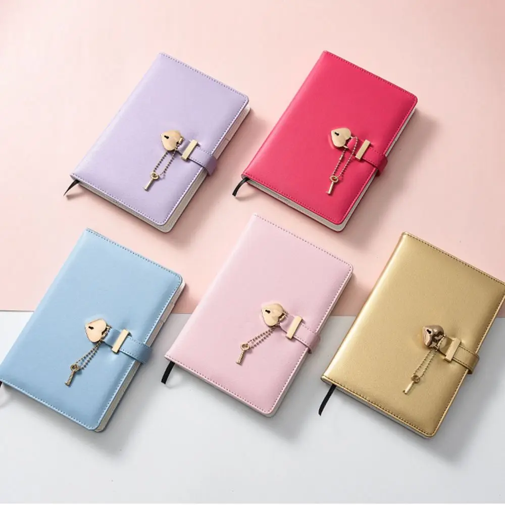 PU Leather Heart Shaped Lock Journal Hard Cover B6 Lined Password Book Thicken Locking with Key Personal Planner Notepad Girls