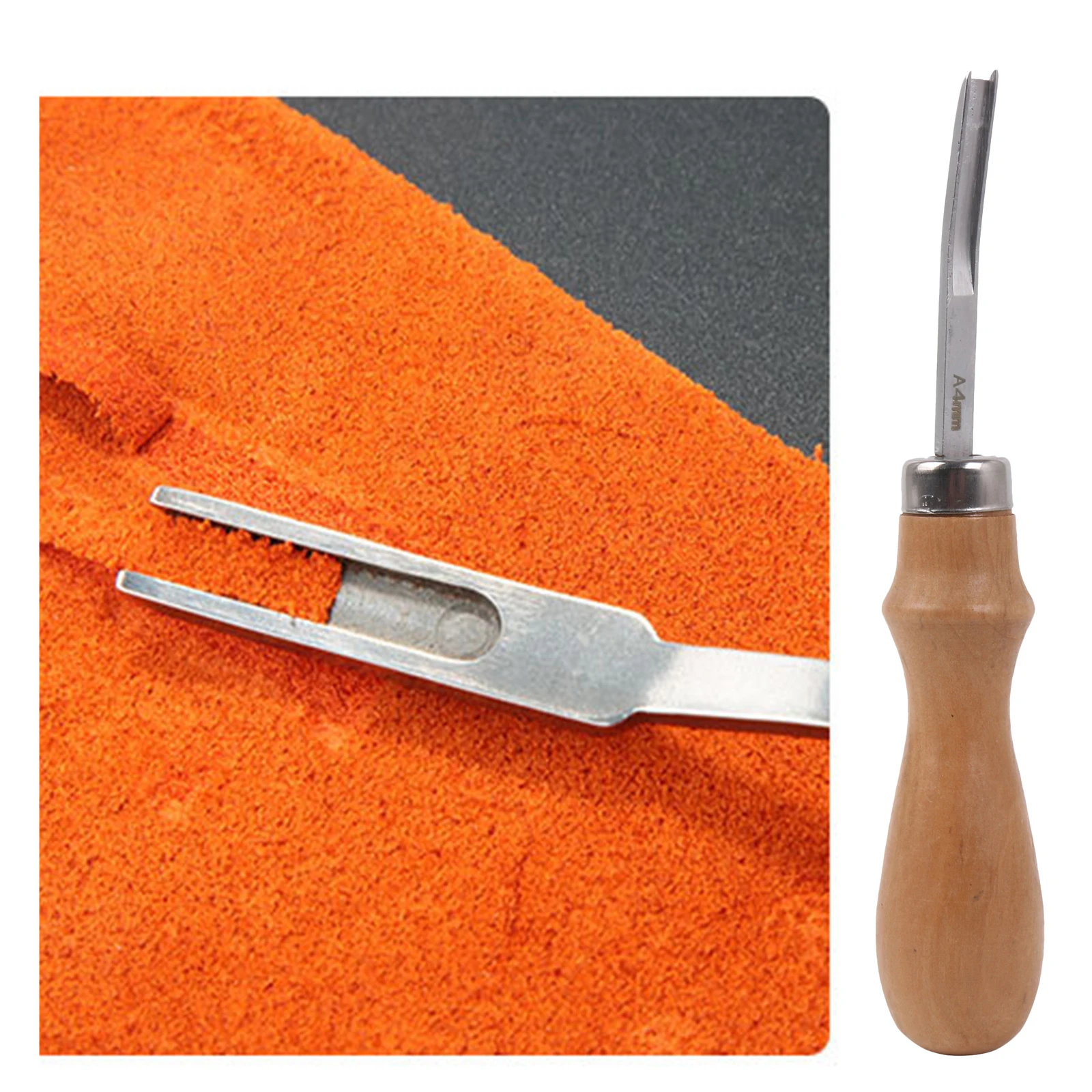 Leatherwork Edge Beveler - 1個入り 木製ハンドル レザーエッジスカイビングベベラー 4mm幅広口 レザークラフト加工用