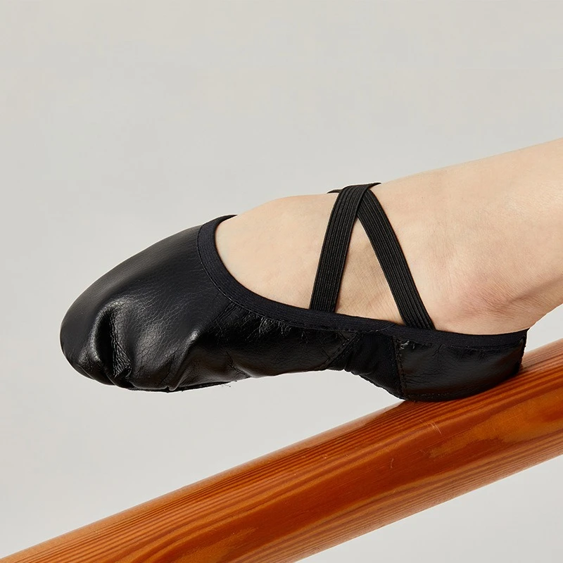 Women Soft Soles Adult Ballet Classical Practice Shoe Dancing Black PU Leather Woman Two-point Sport Dance Shoes