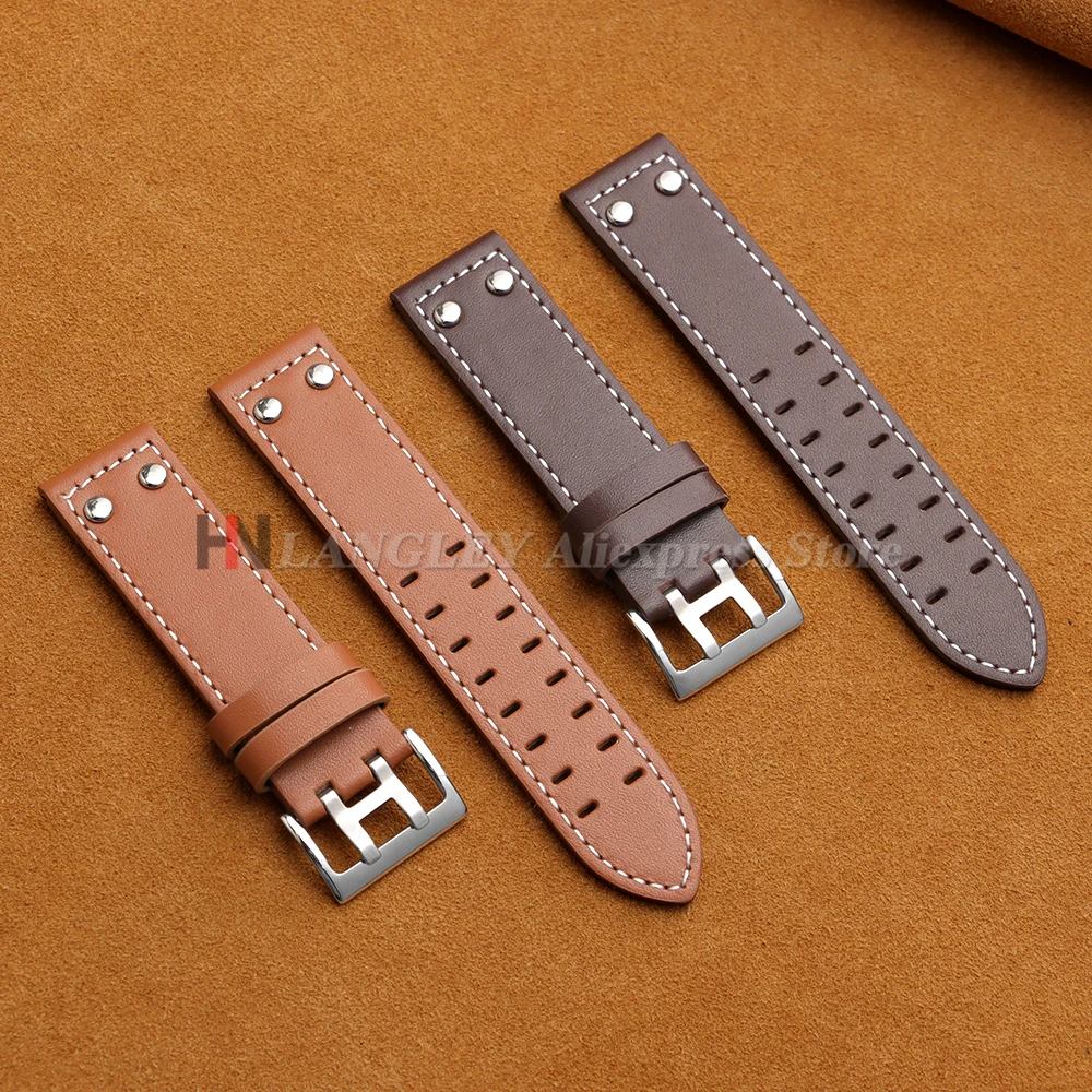 Genuine Cowhide Leather Watchbands for Hamilton H760250 Khaki Aviation 20mm 22mm Waterproof Breathable Men Women Wristband Strap