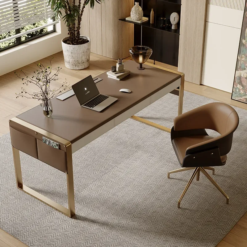 

Компьютерный стол для офиса и дома, рабочий стол, учебный стол, простой кожаный стол в итальянском минималистичном стиле