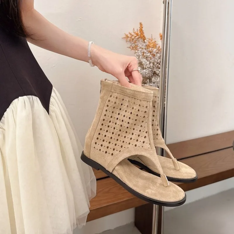 Sandalias Planas de Mujer, Chanclas, Botines con Corte Láser, Perforadas, Huecas, para Verano, Playa, Casual, Caminar, Estilo Moderno 2026