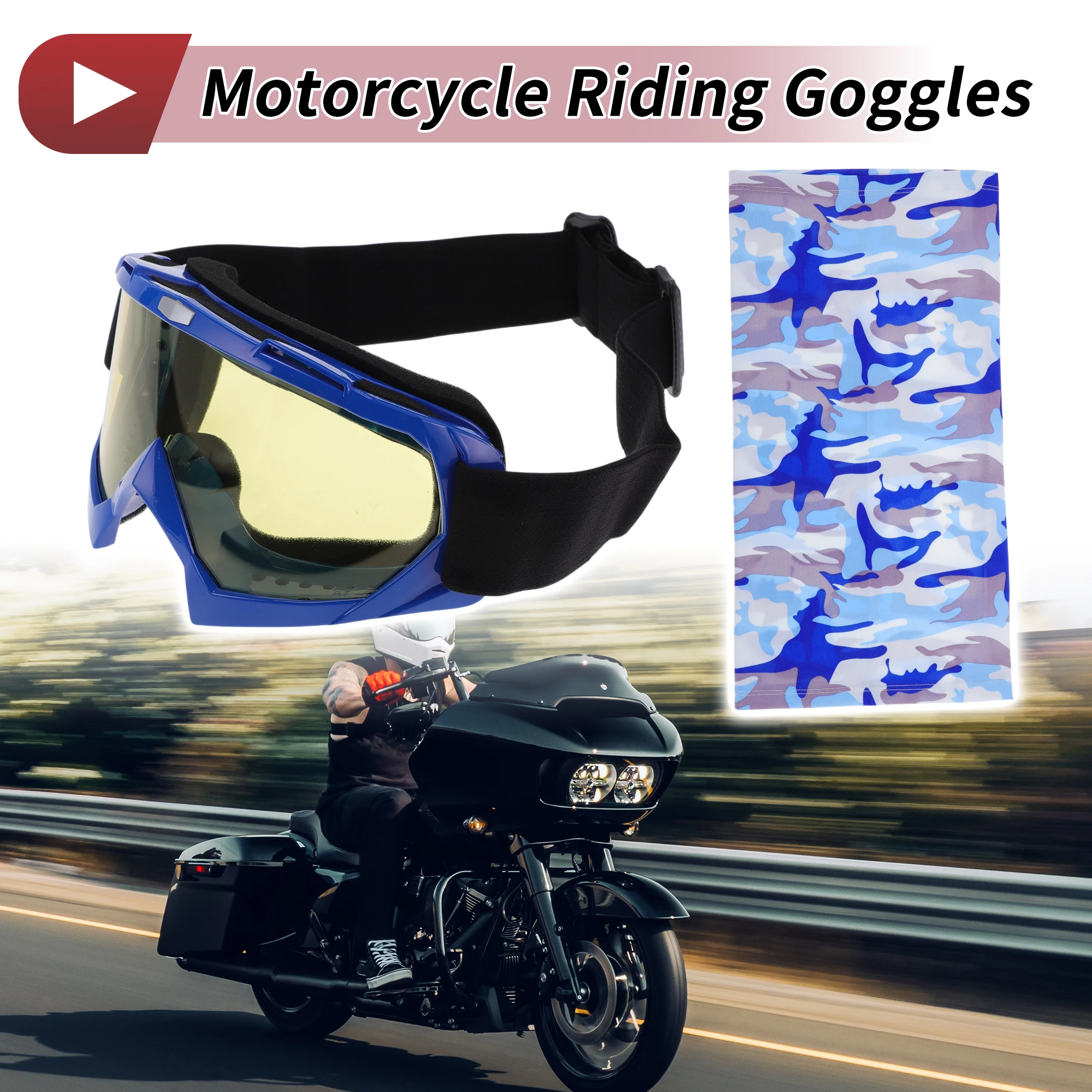 

X Autohaux 1 Set Motorcycle Riding Goggles Yellow Lens Blue Frame PC Cycling Goggles