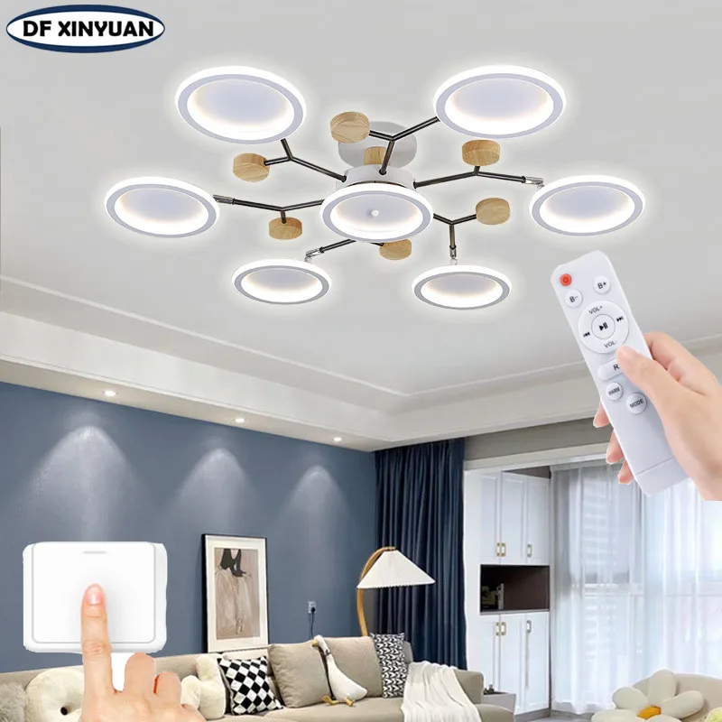 Modern living room LED ceiling light RC control bedroom chandelier dining room ceiling chandelier villa decorative lamp lighting