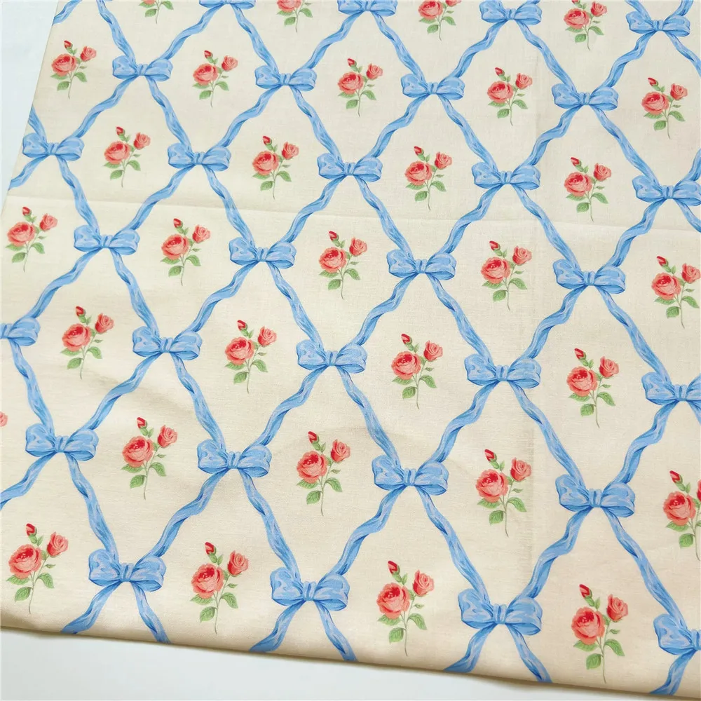 vintage rose ribbon 100% Cotton Fabric Print Cloth Sewing Quilting For Patchwork Needlework DIY Handmade Material