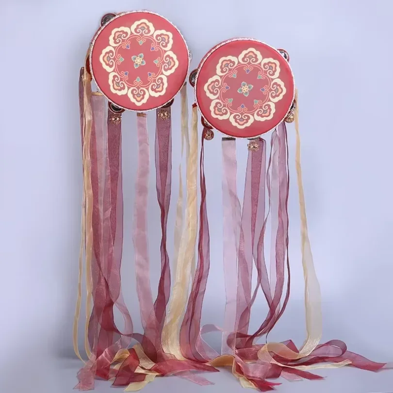 1pc Dunhuang Style Ribbon Tambourine Percussion Musical Instrument Tambourine with Streamer Hanfu Cosplay Photography Dance Prop