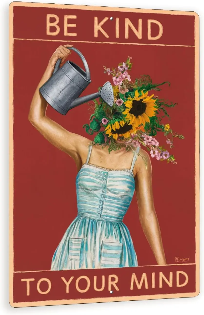 Inspirational Vintage Metal Sign - BE KIND TO YOUR MIND - Mental Well-Being and Self-Care Decor
