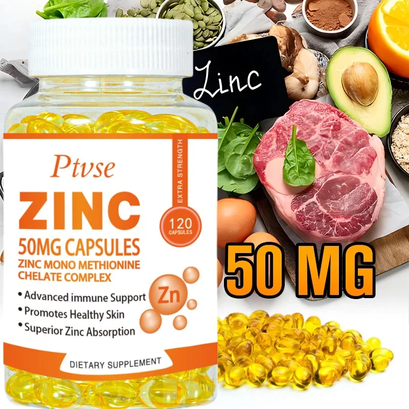 Zinc 50mg Supplement 120 Vegetarian Capsules, Zinc Highly Absorbable Supplements for Immune Support System