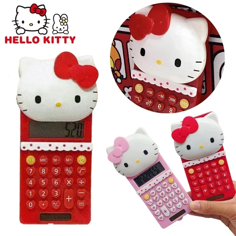 Hello kitty Kawaii Sanrio New Cartoon Portable Computer Push Cover Palm Calculator Girl Cute Learning Electronic Computer Gifts