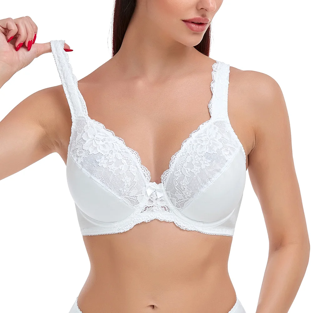 Sutiã minimizador de renda bordado de renda Lager para mulheres, sutiã plus size, sutiã sexy underwire, copo F G H I