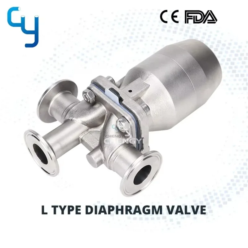 CY Stainless Steel No Dead Leg Sanitary Aseptic Combined L Type 3 Way Pneumatic Tandem Diaphragm Valve GMP Design