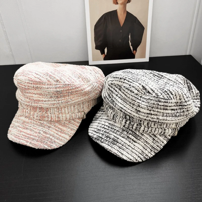 Neue Modische Mehrfarbige Gebogene Schirmmütze mit Flachem Oberteil für Damen, Sommer- und Herbst-Streetwear, Vielseitige Warme Newsboy-Kappe – Detail 3